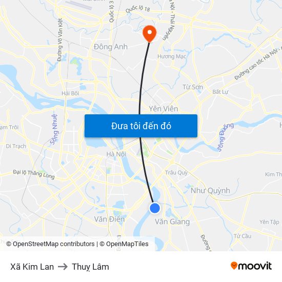 Xã Kim Lan to Thuỵ Lâm map