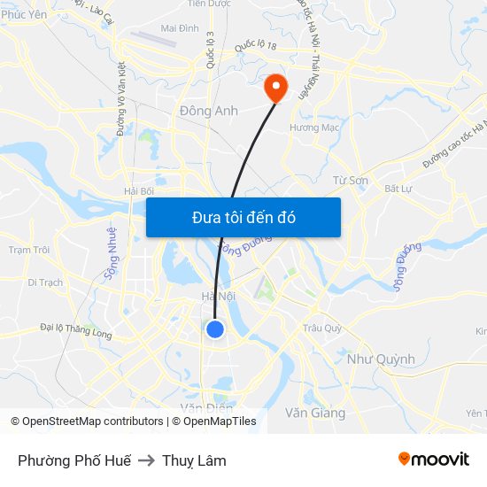 Phường Phố Huế to Thuỵ Lâm map