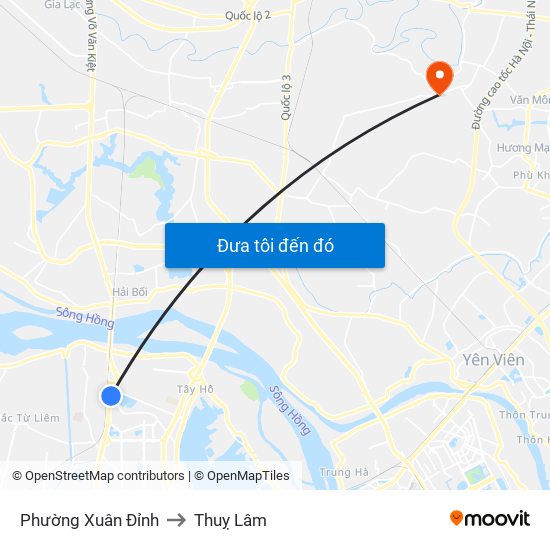 Phường Xuân Đỉnh to Thuỵ Lâm map