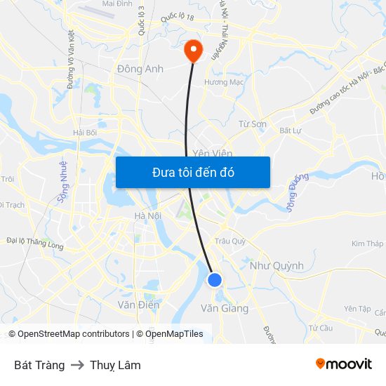 Bát Tràng to Thuỵ Lâm map
