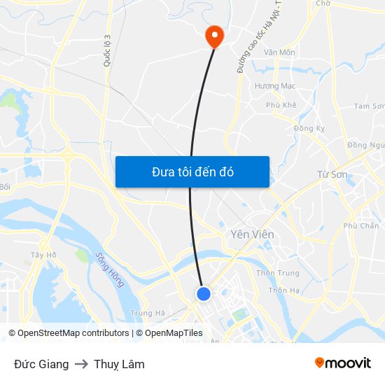 Đức Giang to Thuỵ Lâm map