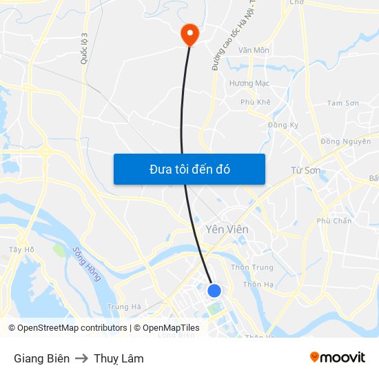 Giang Biên to Thuỵ Lâm map