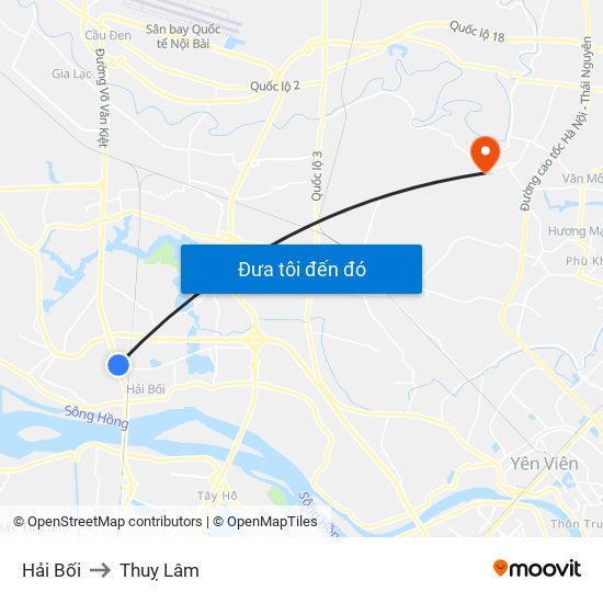 Hải Bối to Thuỵ Lâm map