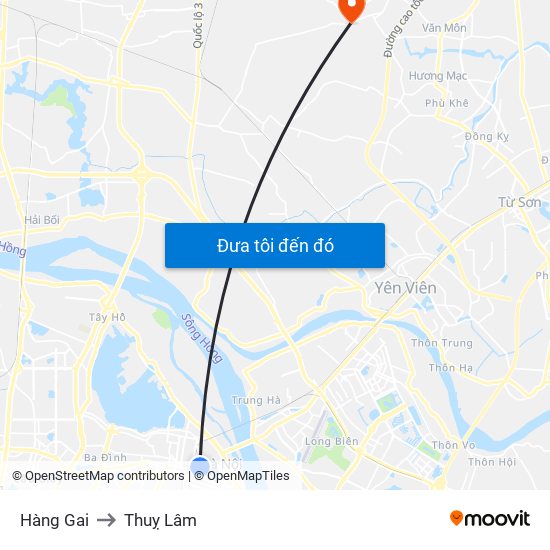 Hàng Gai to Thuỵ Lâm map