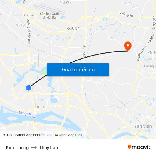 Kim Chung to Thuỵ Lâm map