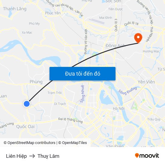 Liên Hiệp to Thuỵ Lâm map