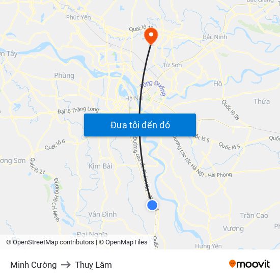 Minh Cường to Thuỵ Lâm map