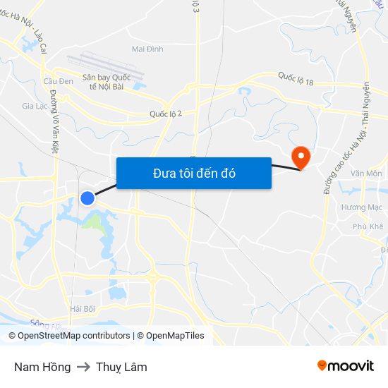 Nam Hồng to Thuỵ Lâm map