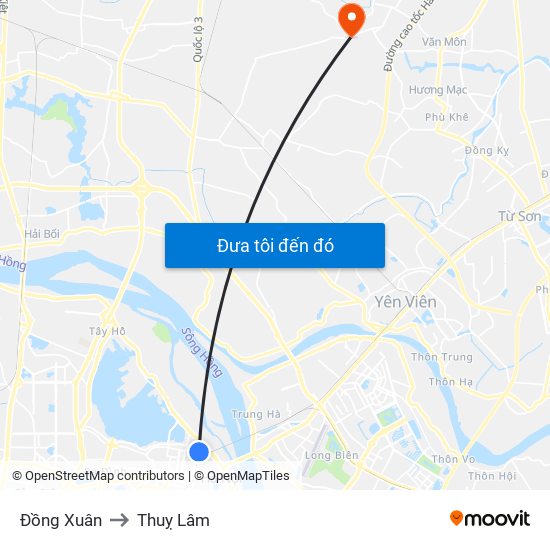 Đồng Xuân to Thuỵ Lâm map