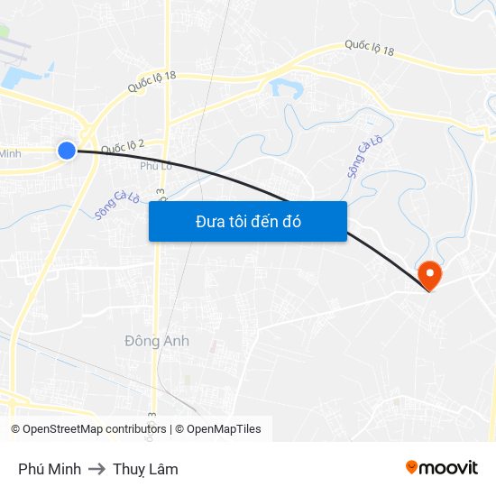 Phú Minh to Thuỵ Lâm map