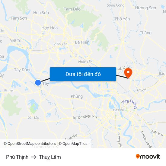 Phú Thịnh to Thuỵ Lâm map