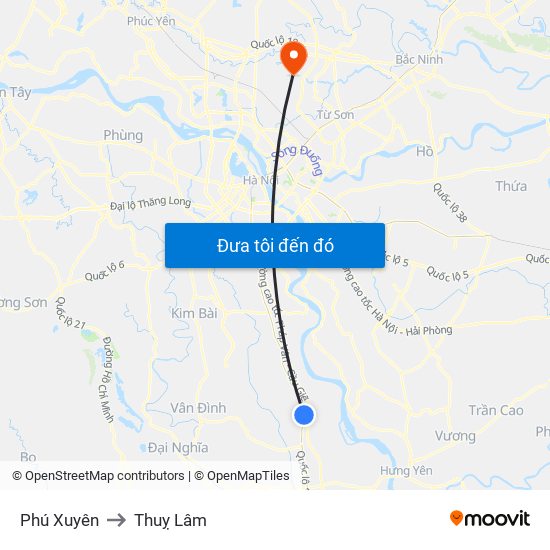 Phú Xuyên to Thuỵ Lâm map