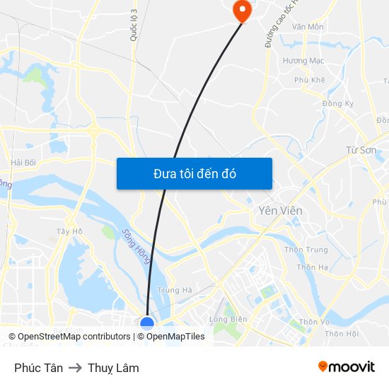 Phúc Tân to Thuỵ Lâm map