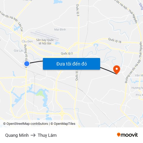 Quang Minh to Thuỵ Lâm map