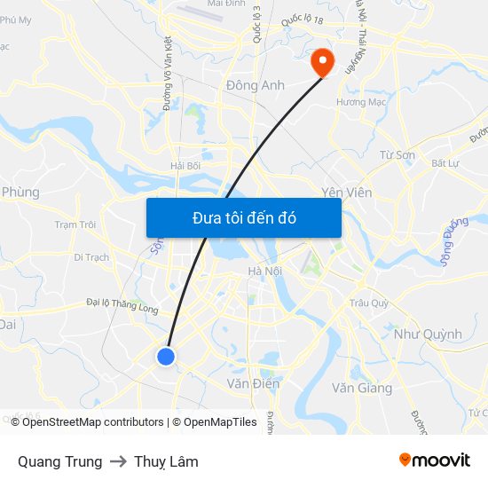 Quang Trung to Thuỵ Lâm map