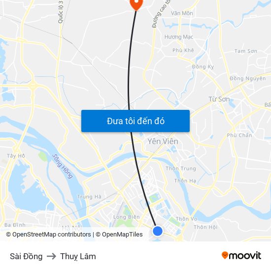 Sài Đồng to Thuỵ Lâm map