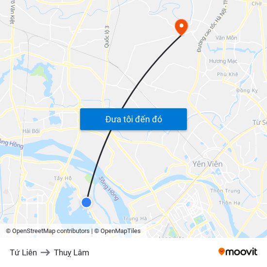 Tứ Liên to Thuỵ Lâm map