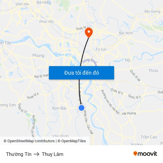 Thường Tín to Thuỵ Lâm map