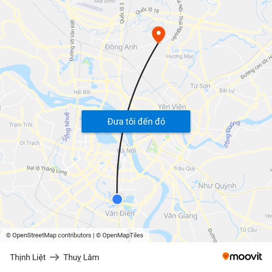 Thịnh Liệt to Thuỵ Lâm map