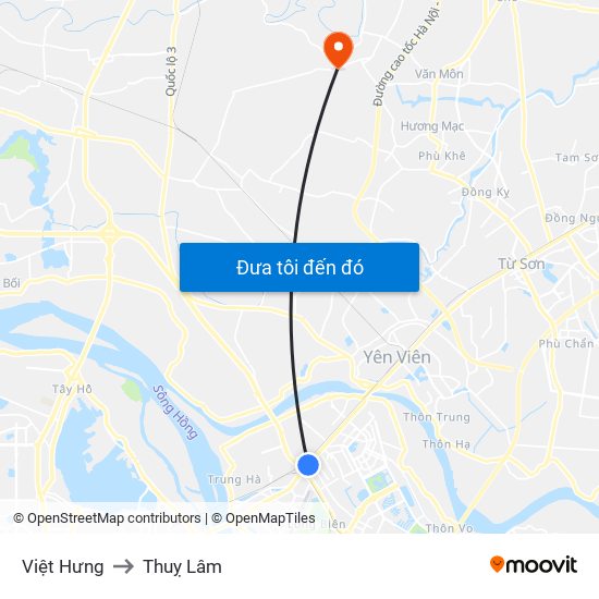 Việt Hưng to Thuỵ Lâm map