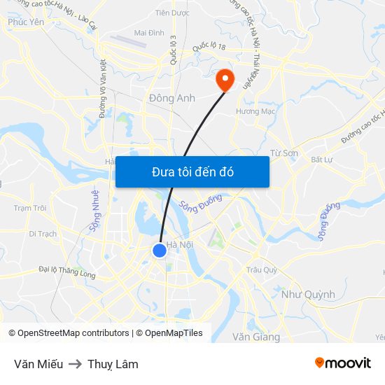 Văn Miếu to Thuỵ Lâm map