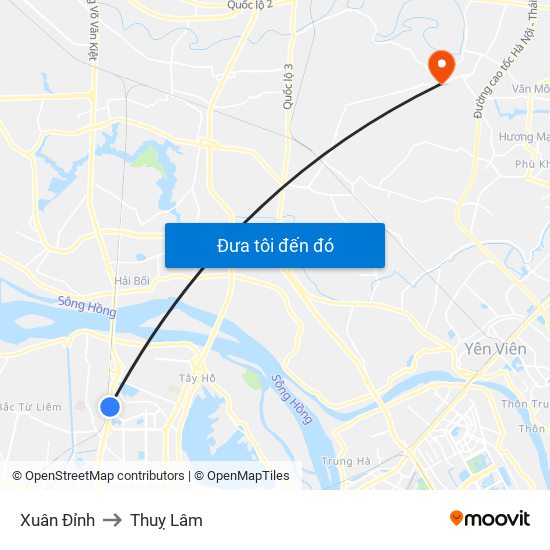 Xuân Đỉnh to Thuỵ Lâm map