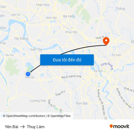 Yên Bài to Thuỵ Lâm map