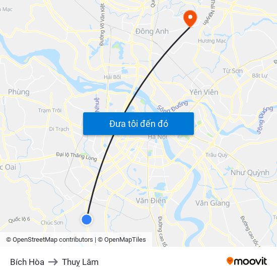 Bích Hòa to Thuỵ Lâm map