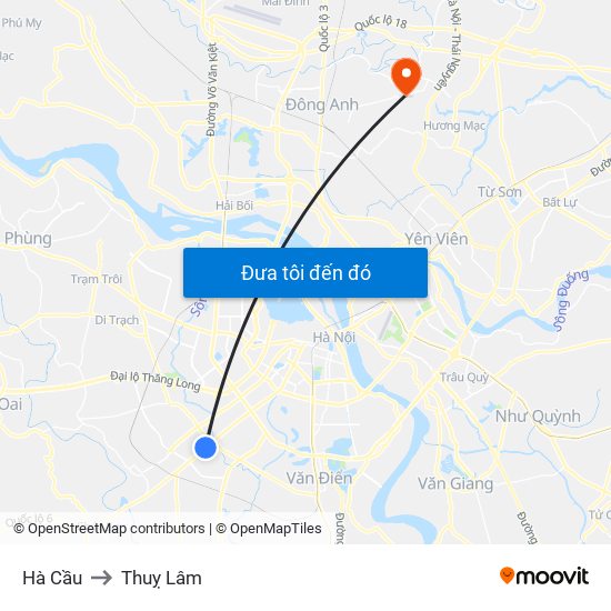 Hà Cầu to Thuỵ Lâm map