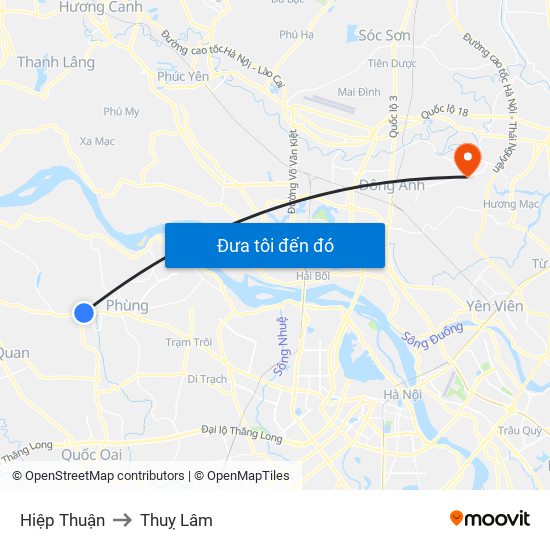 Hiệp Thuận to Thuỵ Lâm map