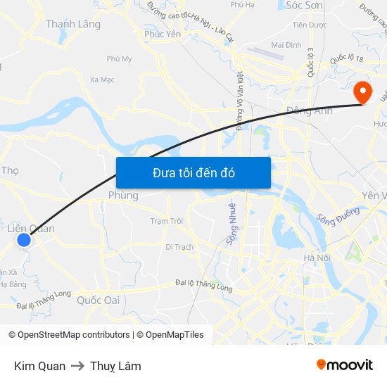 Kim Quan to Thuỵ Lâm map