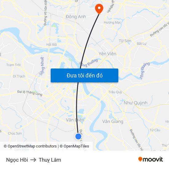 Ngọc Hồi to Thuỵ Lâm map