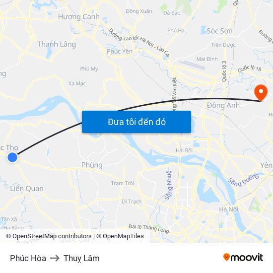 Phúc Hòa to Thuỵ Lâm map