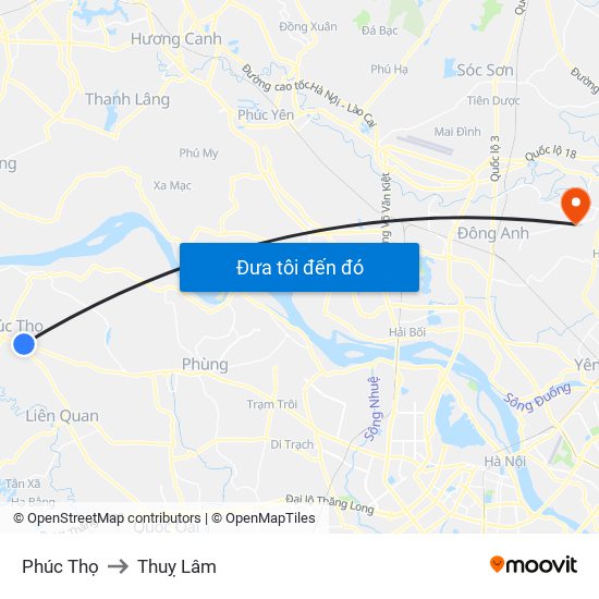 Phúc Thọ to Thuỵ Lâm map