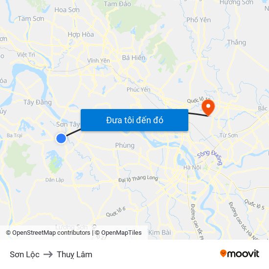 Sơn Lộc to Thuỵ Lâm map