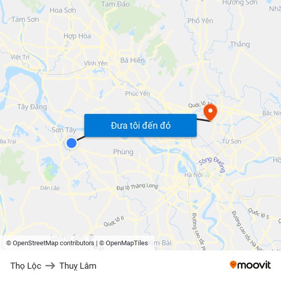 Thọ Lộc to Thuỵ Lâm map