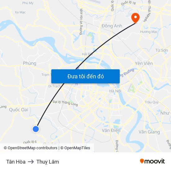 Tân Hòa to Thuỵ Lâm map