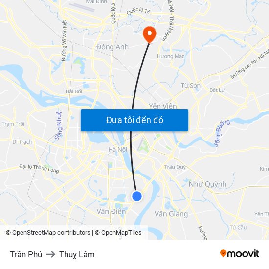 Trần Phú to Thuỵ Lâm map