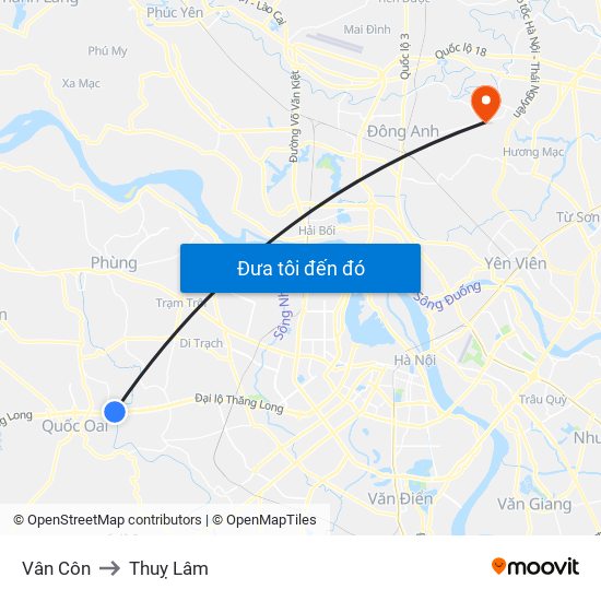 Vân Côn to Thuỵ Lâm map