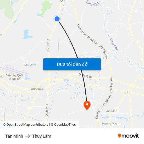 Tân Minh to Thuỵ Lâm map