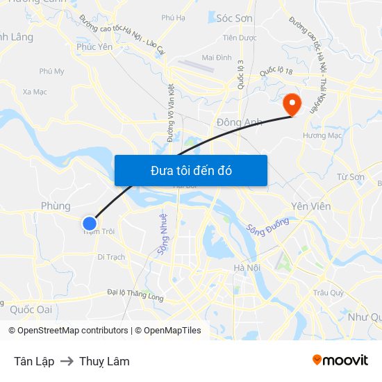 Tân Lập to Thuỵ Lâm map