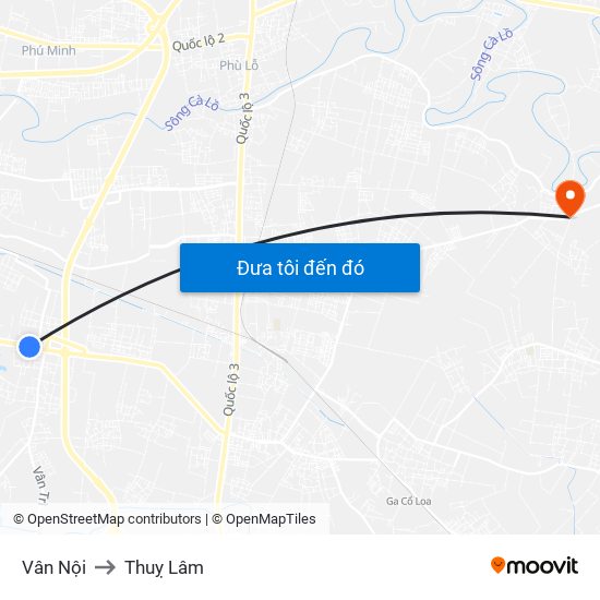Vân Nội to Thuỵ Lâm map