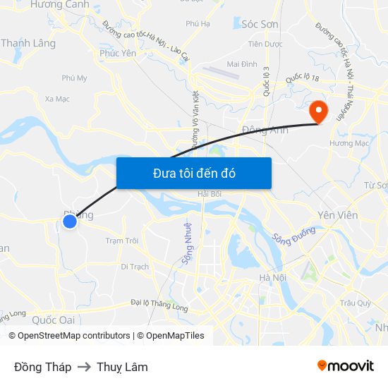 Đồng Tháp to Thuỵ Lâm map