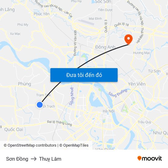 Sơn Đồng to Thuỵ Lâm map