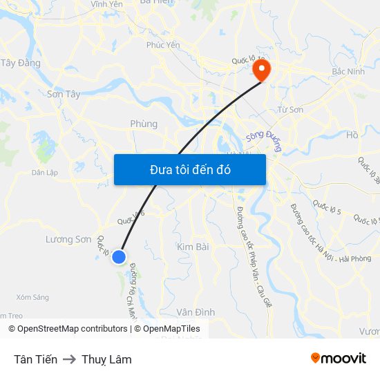 Tân Tiến to Thuỵ Lâm map