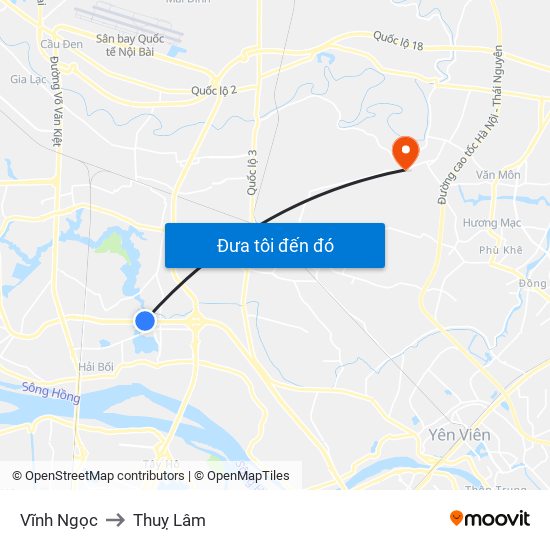 Vĩnh Ngọc to Thuỵ Lâm map