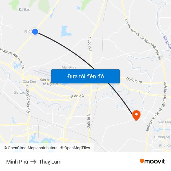 Minh Phú to Thuỵ Lâm map