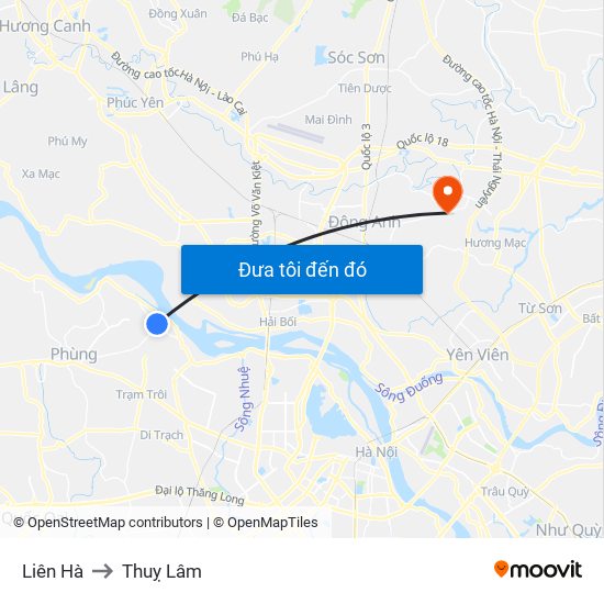 Liên Hà to Thuỵ Lâm map