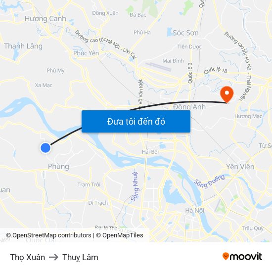 Thọ Xuân to Thuỵ Lâm map
