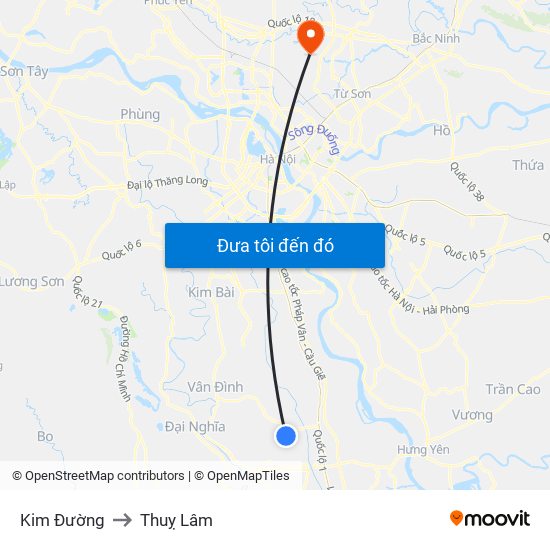 Kim Đường to Thuỵ Lâm map